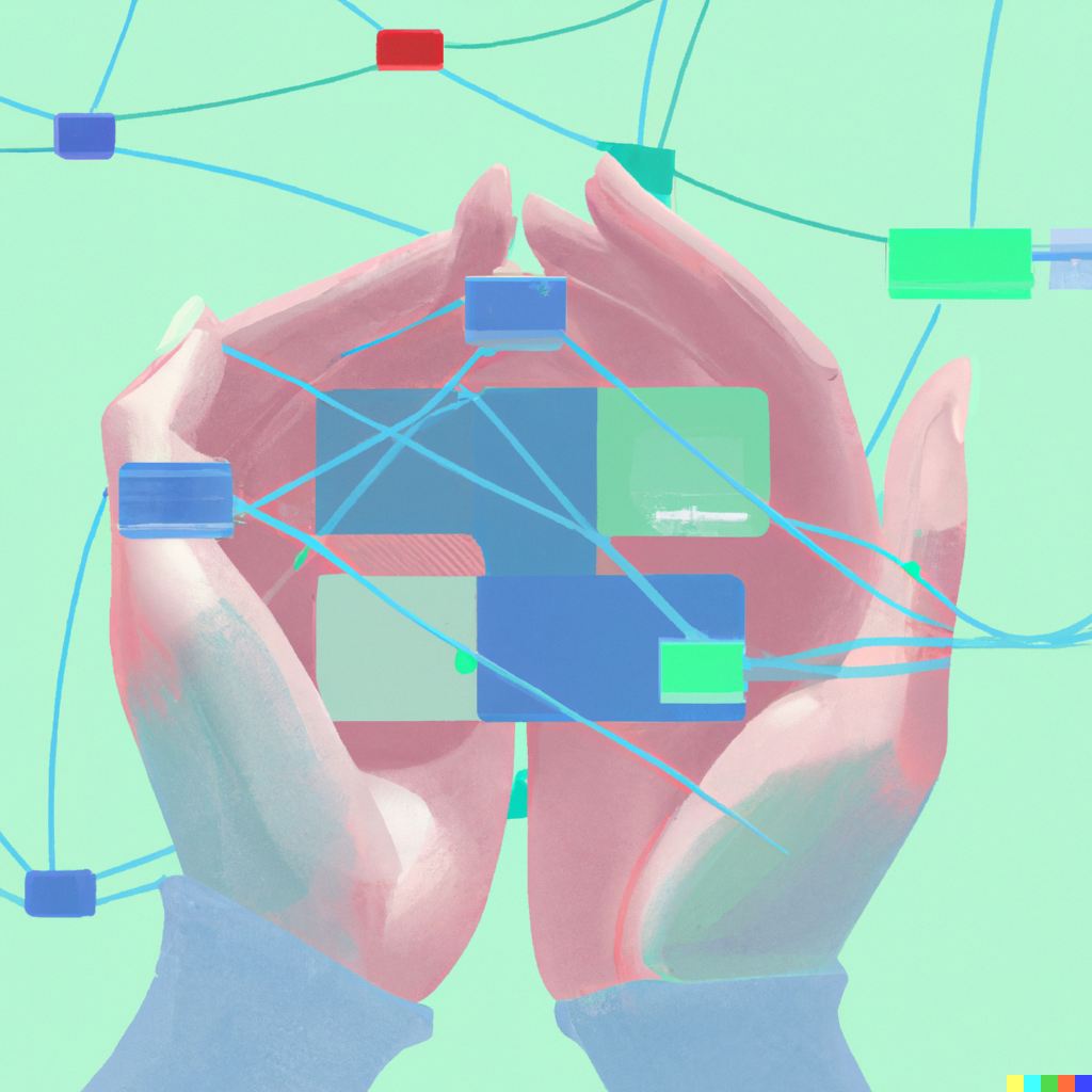 Illustration von 2 Händen mit einem Abstrakten Netzmuster darüber